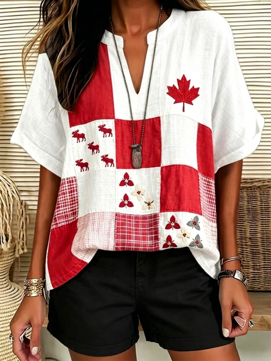 Printed V-Neck Lapel Button Vintage Casual Long Sleeve Shirt
