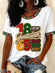 Women's Juneteenth History Culture Excellence Respect Print Casual Tee