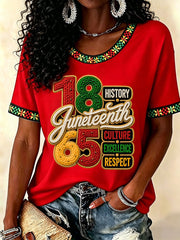 Women's Juneteenth History Culture Excellence Respect Print Casual Tee