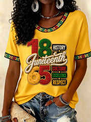 Women's Juneteenth History Culture Excellence Respect Print Casual Tee