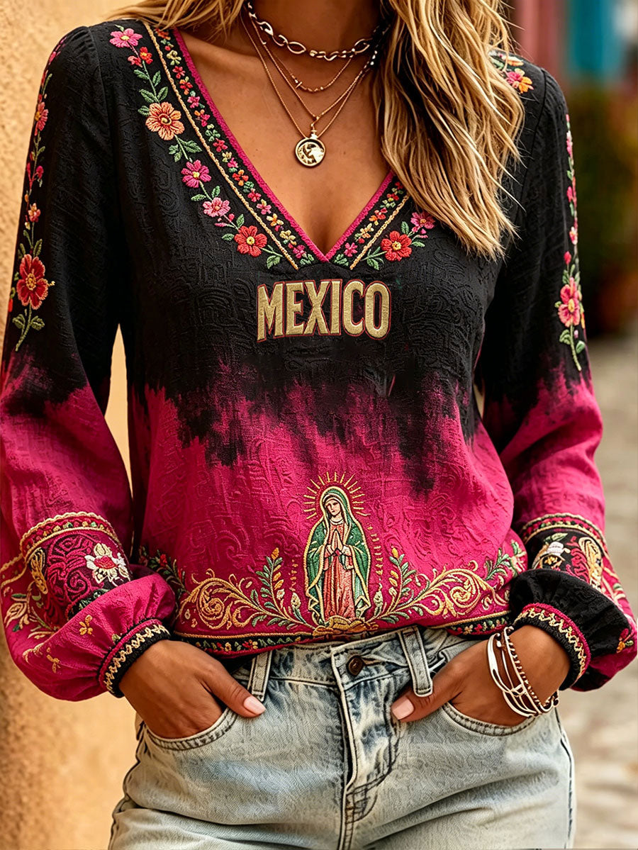 Women's Mexico Football Lover Art Printed Linen Tops