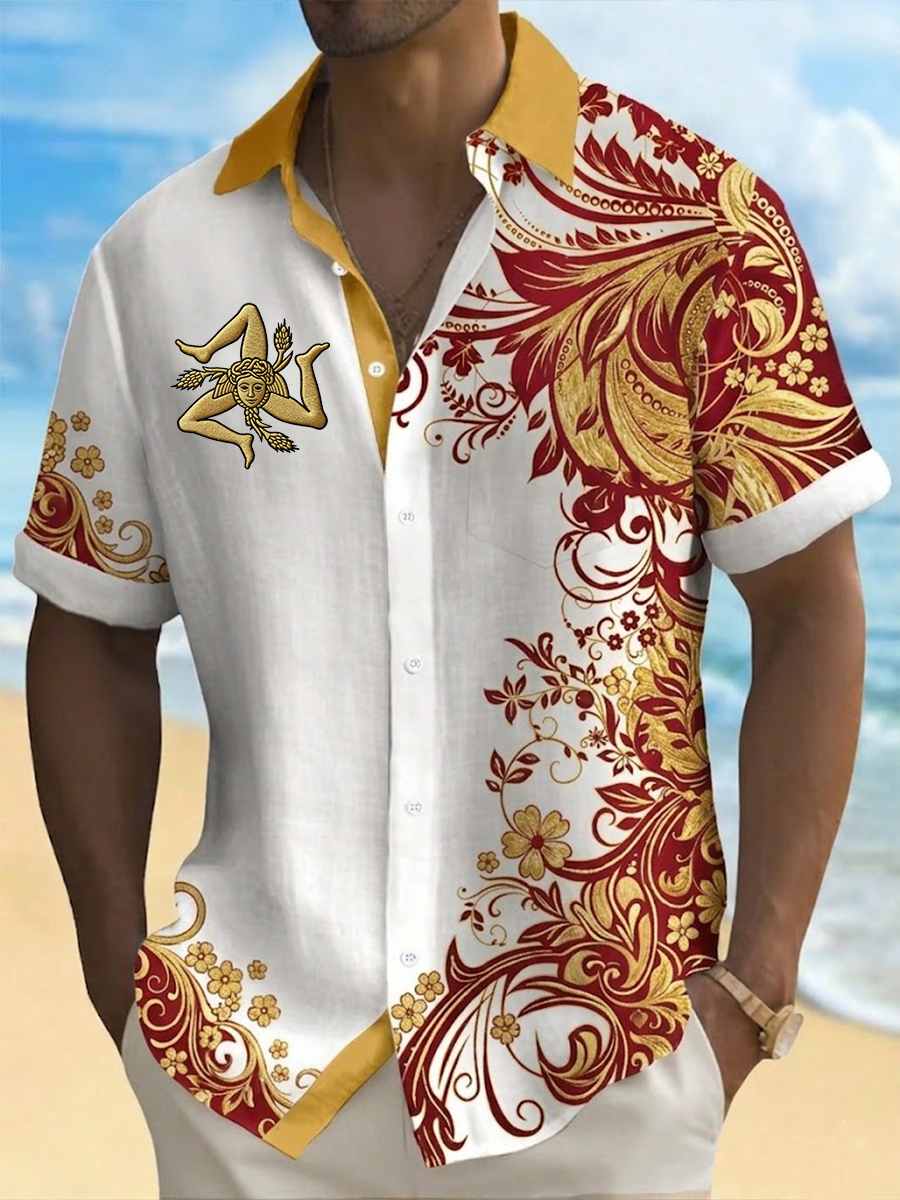 Men's Sicilia Trinacria Short Sleeve Shirt