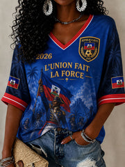 Women's 2026 Haiti Soccer V-Neck Tops