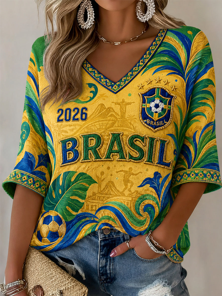 Women's Gift For Soccer Fans Print Casual Half-Sleeves V-Neck T-Shirt