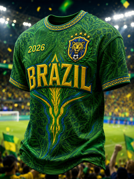 Men's Brazil Football Fan Gift Short Sleeve T-shirt