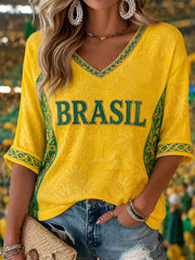Women's Gift For Football Fans Print Casual Half-Sleeve V-Neck T-Shirt