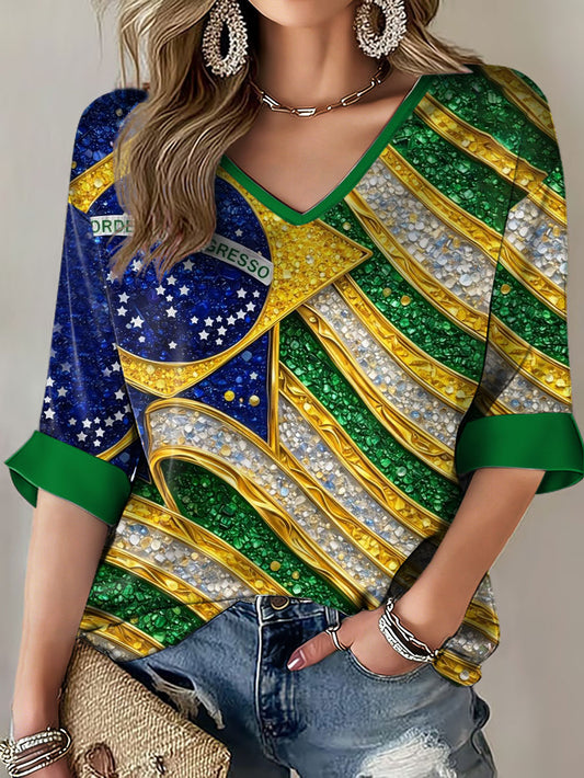 Women's Brazil Football Lover Printed T-shirt