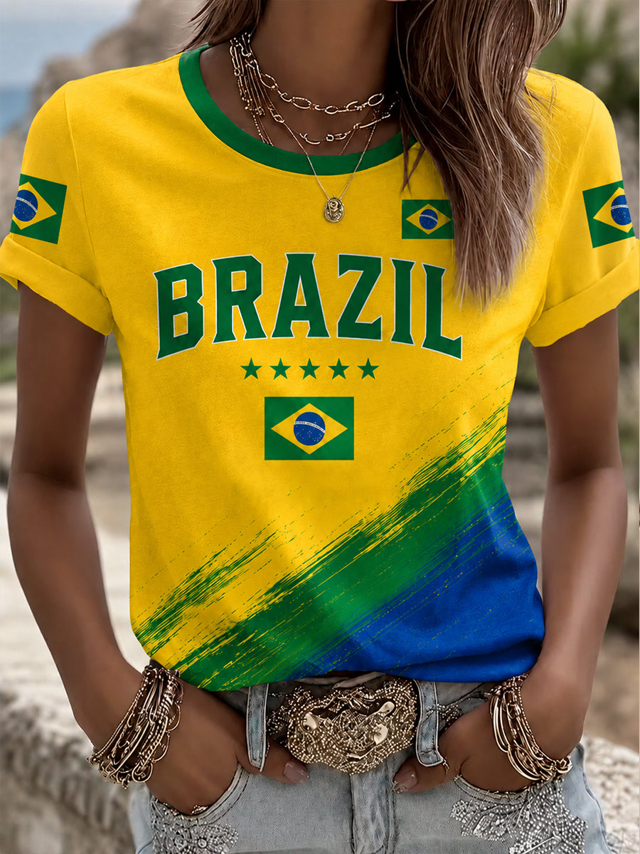 Women's Brazil  Soccer Fan Gift  Short Sleeve T-shirt