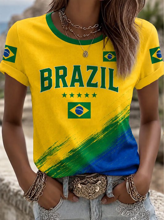 Women's Brazil  Soccer Fan Gift  Short Sleeve T-shirt
