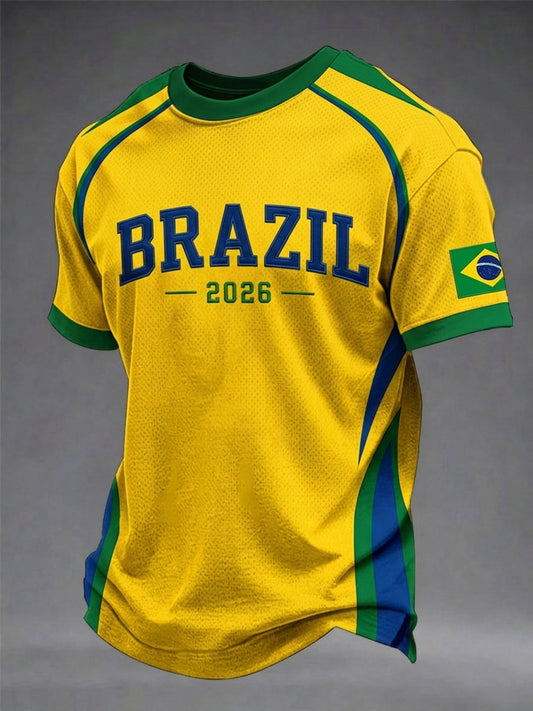 Men's Brazilian Football Fan Crew Neck Short Sleeve T-Shirt