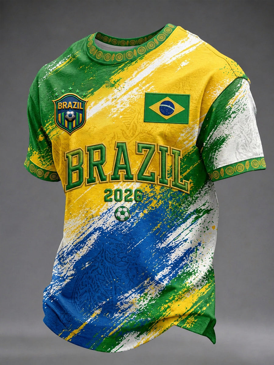Men's Brazil Football Fan Gift Short Sleeve T-Shirt