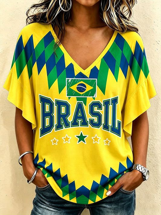 Women's Brazil Soccer Fan Gift Short Sleeve T-Shirt