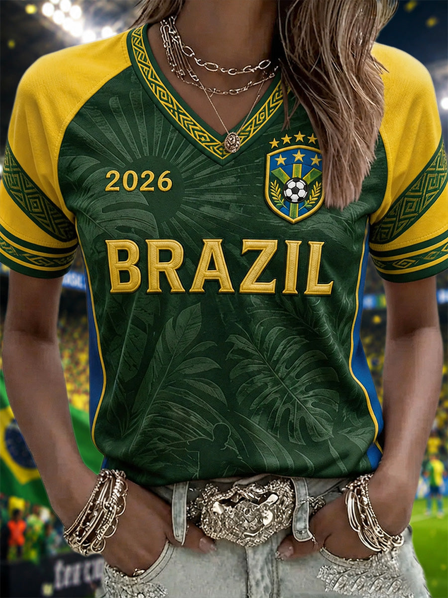Women's Gift For Football Fans Print Casual V-Neck Tee