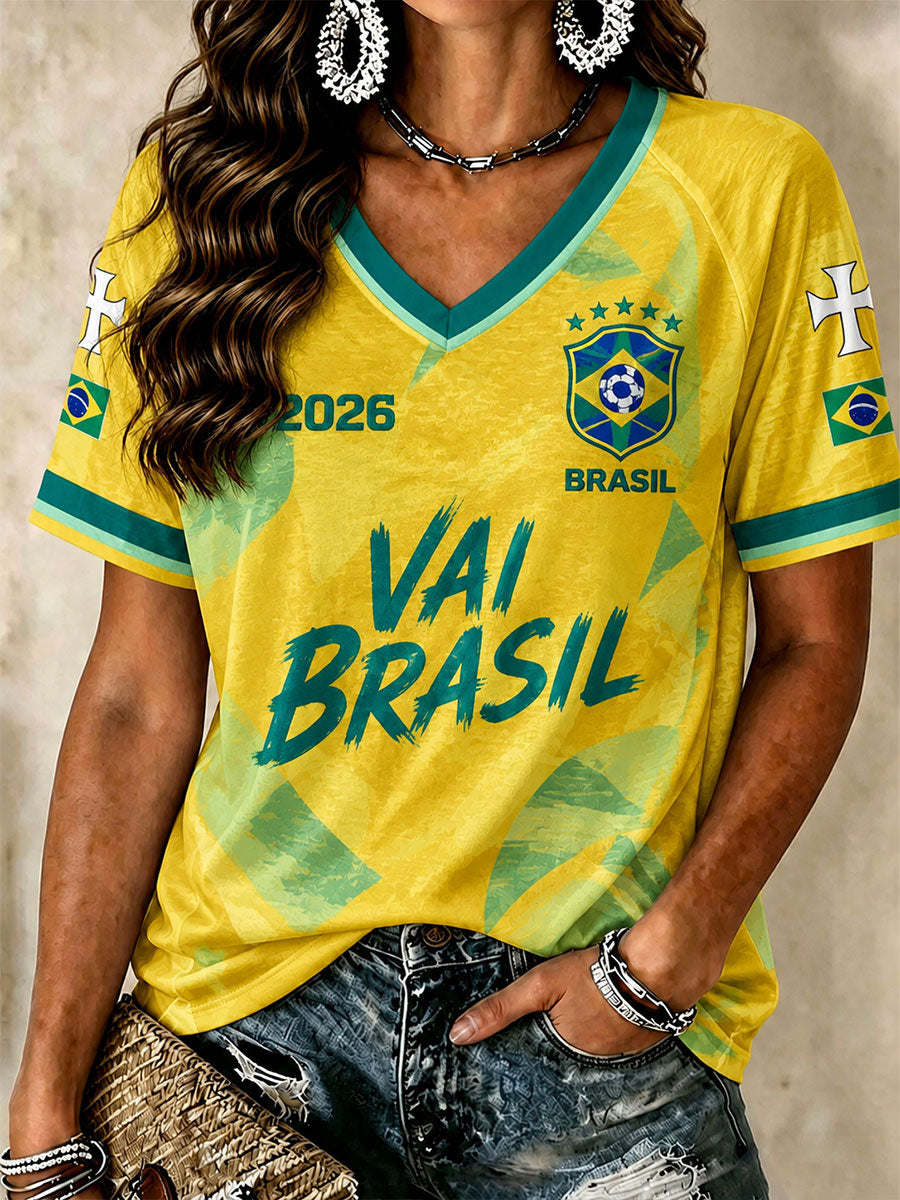 Women's Brazilian Soccer V-Neck T-Shirts