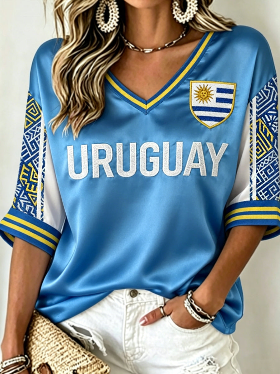 Women's Mid-length Sleeves V-Neck T-Shirt