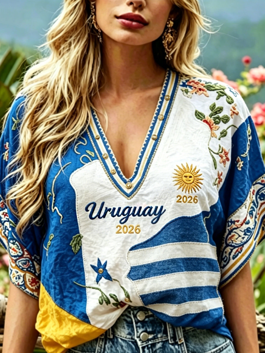 Women's URUGUAY 2026 Football  linen short-sleeved T-shirt