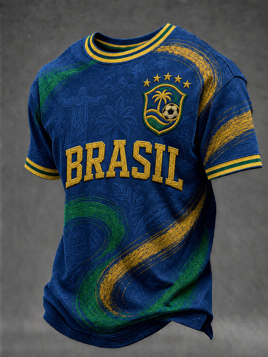 Men's Brazil Football Fan Gift Short Sleeve T-shirt