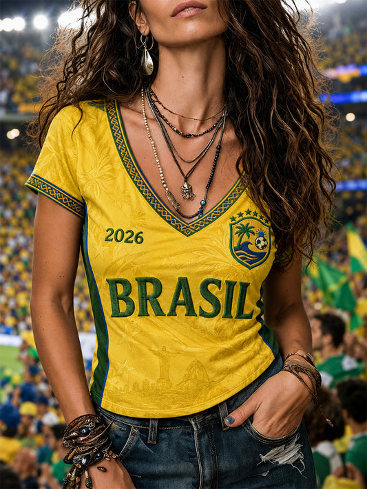 Women's Gift For Football Fans Print Casual V-Neck Tee
