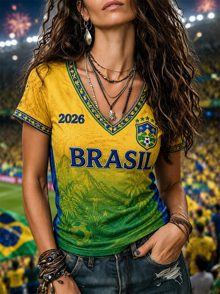 Women's Gift For Football Fans Print Casual V-Neck Tee
