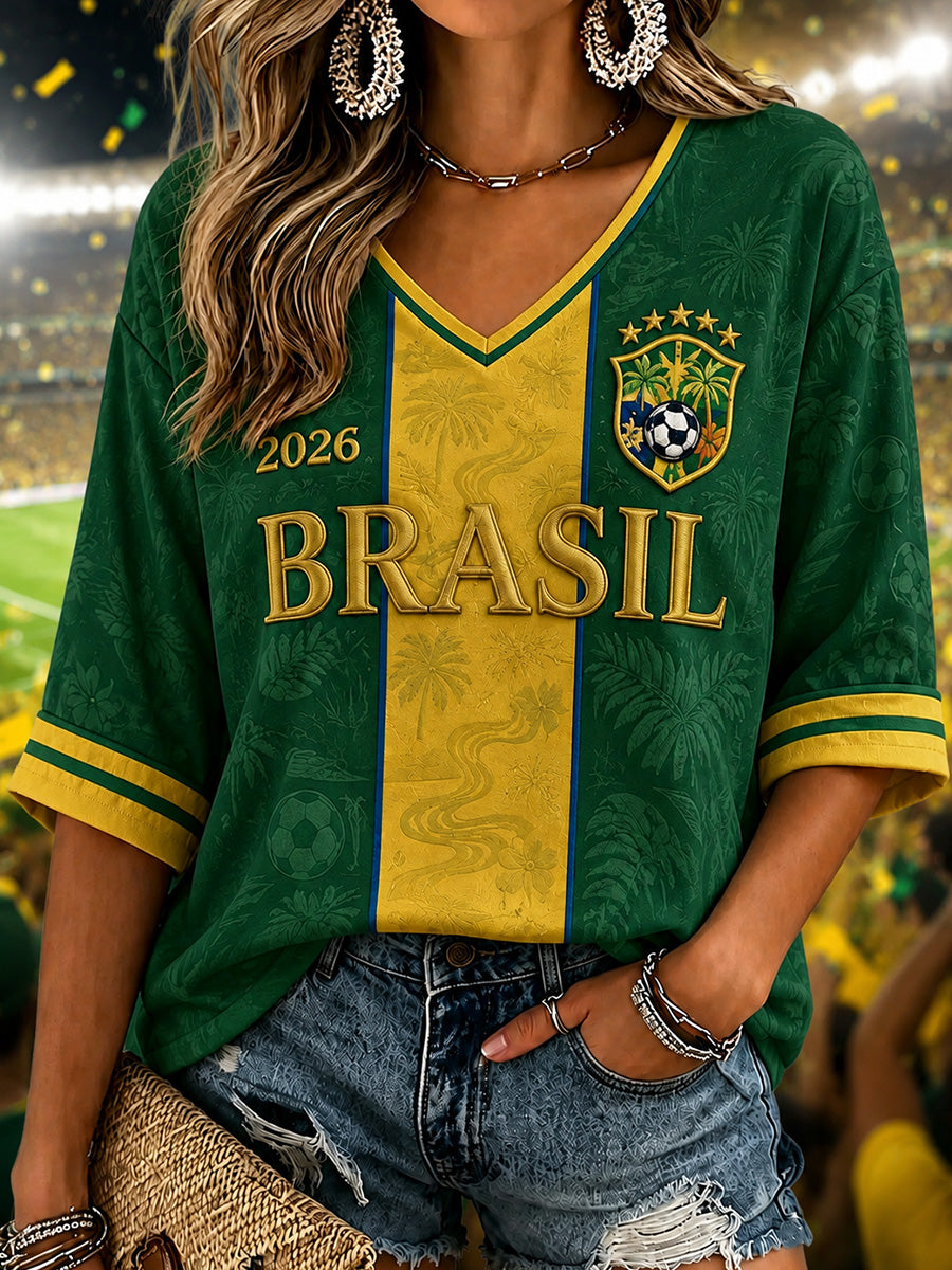 Women's Gift For Football Fans Print Casual V-Neck Tee