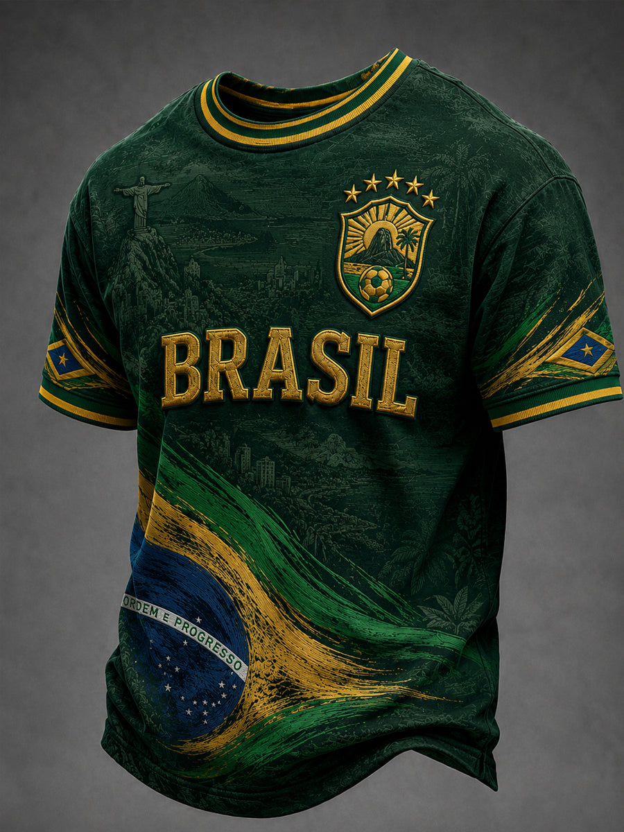 Men's Brazil Football Fan Gift Short Sleeve T-shirt