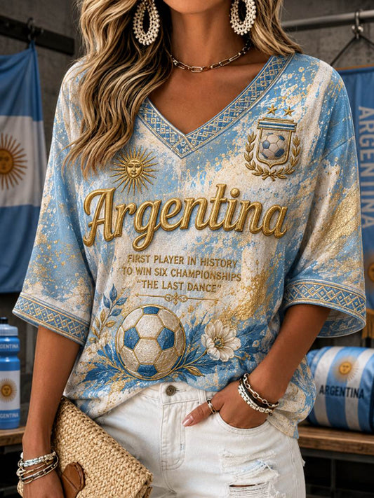 Women's Mid-length Sleeves V-Neck T-Shirt