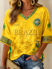 Women's Brazil Football Print Casual T-Shirt