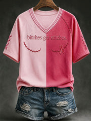 Women's Bitches Get Stitches V-neck T-shirt