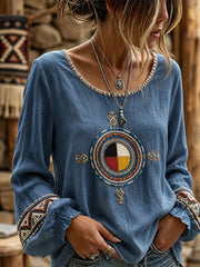 Women's Indigenous Art Cotton Linen Shirt