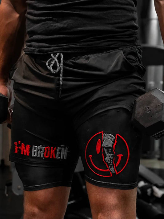 Men's "I'm Broken" Print Athletic Shorts