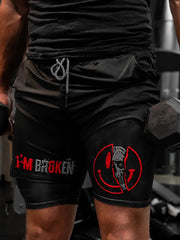 Men's "I'm Broken" Print Athletic Shorts