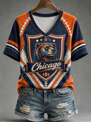 Women's Football Gameday Gift For Football Fans Print Casual V-Neck Tee