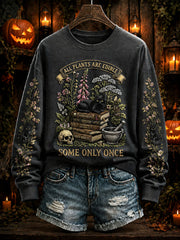 Women's "All Plants Are Edible Some Only Once" Halloween Floral Print Casual Regular Sweatshirt