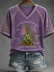 Women's "All Plants Are Edible Some Only Once" Floral Print Casual T-shirt