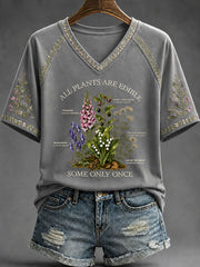 Women's "All Plants Are Edible Some Only Once" Floral Print Casual T-shirt