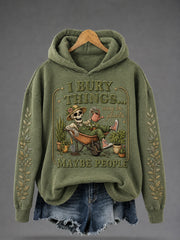 Women's "I Bury Things, Maybe Plants, Maybe People" Halloween Floral Casual Regular Sweatshirt