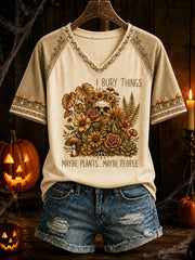 Women's "I Bury Things, Maybe Plants, Maybe People" Halloween Floral Casual T-Shirt