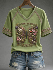 Women's "All Plants Are Edible Some Only Once" Halloween Floral Print Casual T-shirt