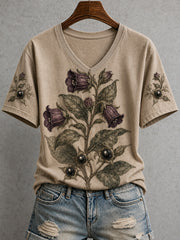Women's Vintage Belladonna Botanical Art Print Short-sleeved T-shirt