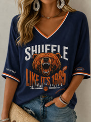 Women's Football Gameday Gift For Football Fans  Mid-length Sleeves V-Neck T-Shirt