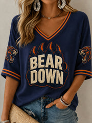 Women's Football Gameday Gift For Football Fans  Mid-length Sleeves V-Neck T-Shirt