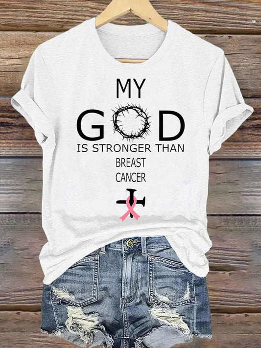 Women's My God Is Stronger Than Brest Cancer Short Sleeve T-Shirt