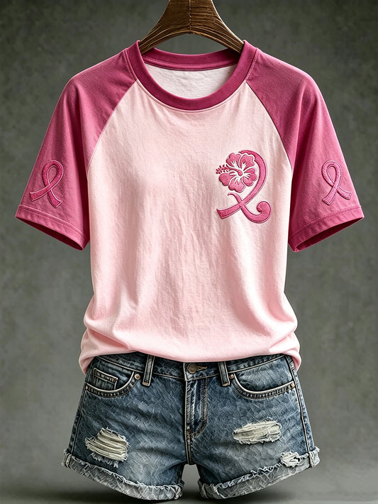 Women's pink charity ribbon pattern design casual short-sleeve T-shirt