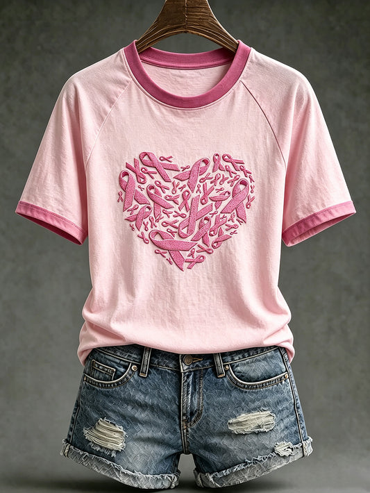 Women's pink charity ribbon pattern design casual short-sleeve T-shirt
