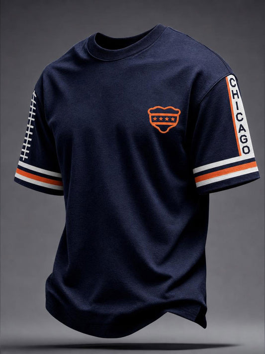 Men's Chicago Football Lover Bear Art Printed T-shirt