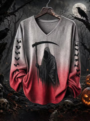 Women's Halloween Print Casual V-Neck Long-Sleeve T-Shirt