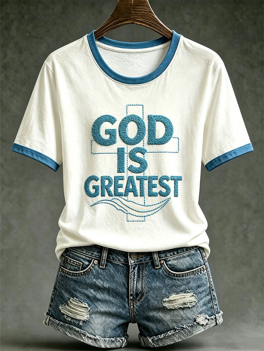Women's faith theme slogan pattern printed casual short-sleeve T-shirt