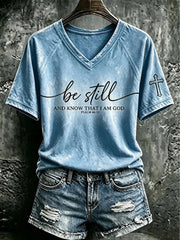 Women's "Be Still And Know That I Am God" Faith V-neck off-shoulder short-sleeved T-shirt