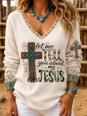 Women's Let Me Tell You About My Jesus V-Neck Ribbed Top