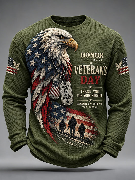 Men's U.S. Veterans Day Print Waffle Long Sleeve T-Shirt